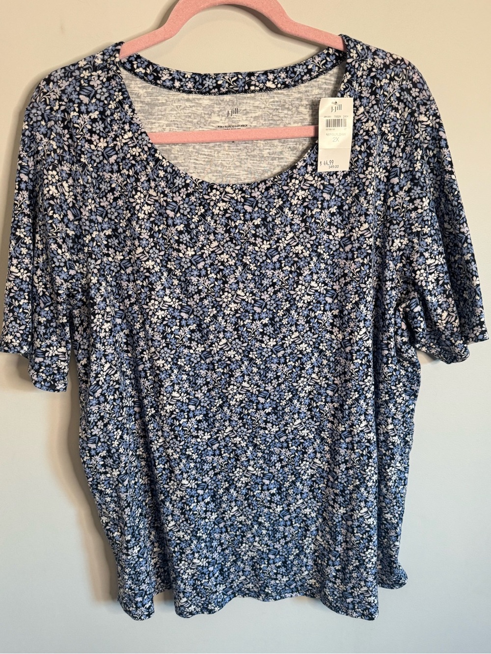 J. Jill women’s Blue and White Floral Scoop Neck Pima cotton Top size 2X